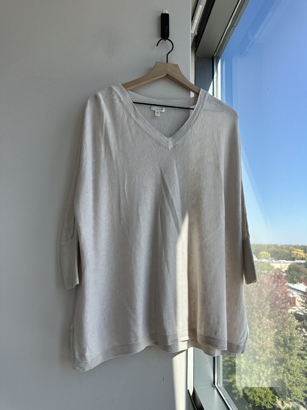 Garnet Hill 100% Linen Knit Coastal Long Sleeve Beige Minimalist Blouse Sz M